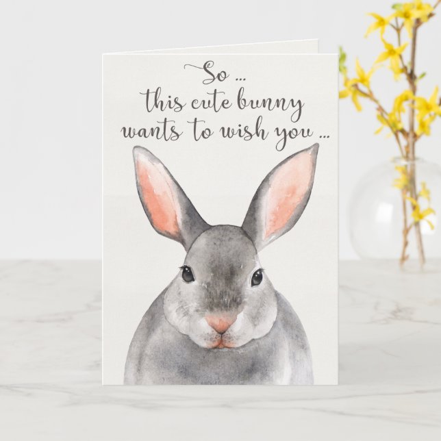 Gray Watercolor Bunny Rabbit Happy Birthday Card Zazzle