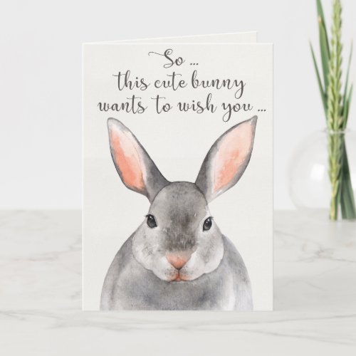 Gray Watercolor Bunny Rabbit Happy Birthday Card