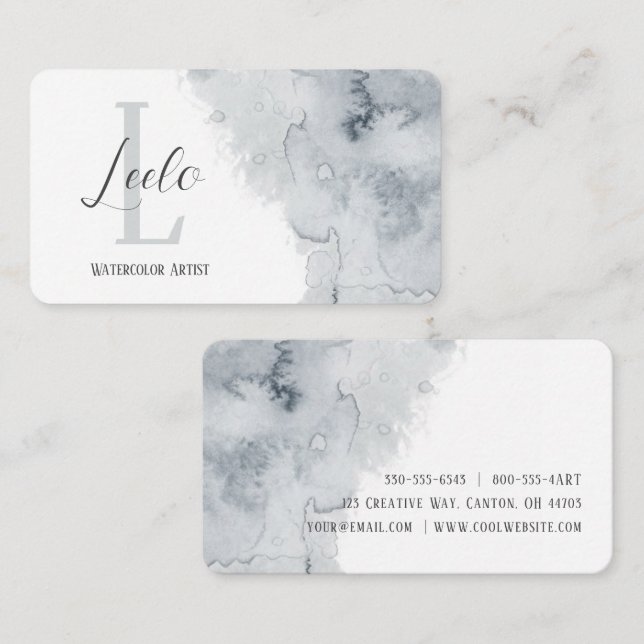 Gray Watercolor Business Card (Front/Back)