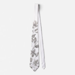 Gray watercolor Flower Neck Tie