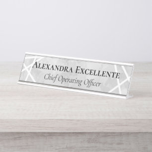 Gray Watercolor Geometric Modern Custom Womens Desk Name Plate
