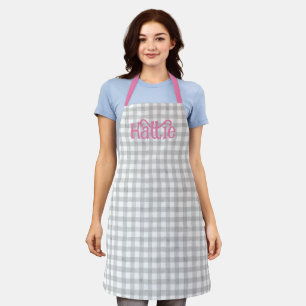 Gray Watercolor Gingham Personalized Apron