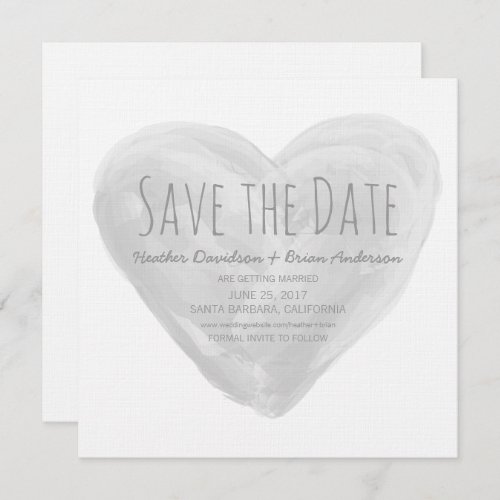Gray Watercolor Heart Save the Date Invite