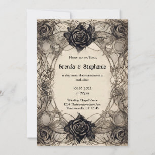 Gray Watercolor Ink Roses Vintage Goth Wedding Invitation