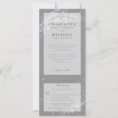 Gray watercolor lavender wedding invite w rsvp