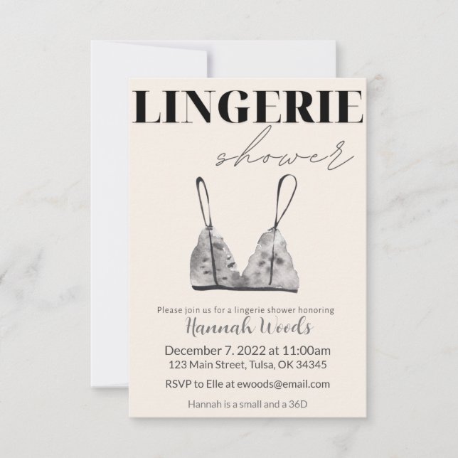 Gray Watercolor Lingerie Shower Invitation (Front)