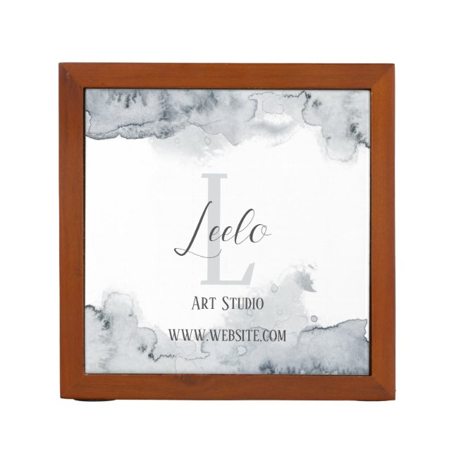 Gray Watercolor Office Desk Organizer (Front)