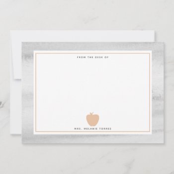 Gray Watercolor Peach Apple Teacher Note Card by thepinkschoolhouse at Zazzle