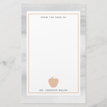 Gray Watercolor Peach Apple Teacher Personalized Stationery by thepinkschoolhouse at Zazzle