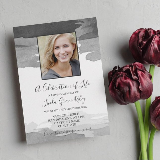 Gray Watercolor - Photo - Celebration of Life Invitation (Creator Uploaded)
