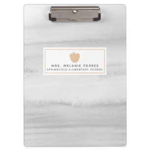 Gray Watercolor Pink Apple Teacher Clipboard