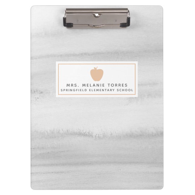 Gray Watercolor Pink Apple Teacher Clipboard (Front)