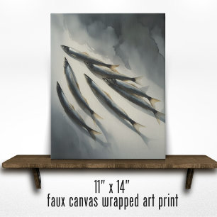 Gray Watercolor Sardine Wall Art Smoke Shadows