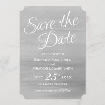 Gray Watercolor Save The Date Card by prettypicture at Zazzle
