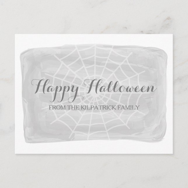 Gray Watercolor Spider Web Halloween Postcard (Front)