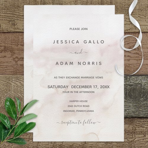 Gray Watercolor Wash Modern Wedding Invitation