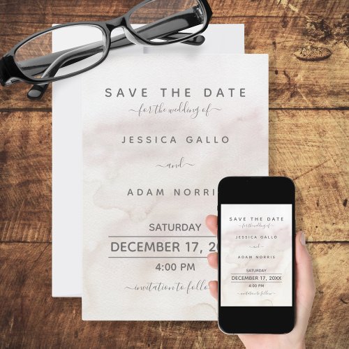 Gray Watercolor Wash Modern Wedding Save The Date