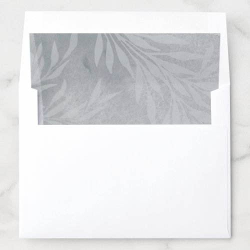 Gray Watercolor Wash with Botanical Leaves Envelope Liner