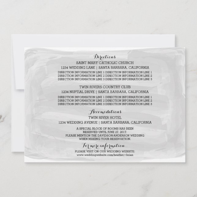 Gray Watercolor Wedding Information Card (Front)