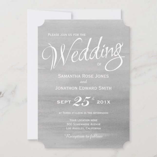 Gray Watercolor Wedding Invitation (Front)