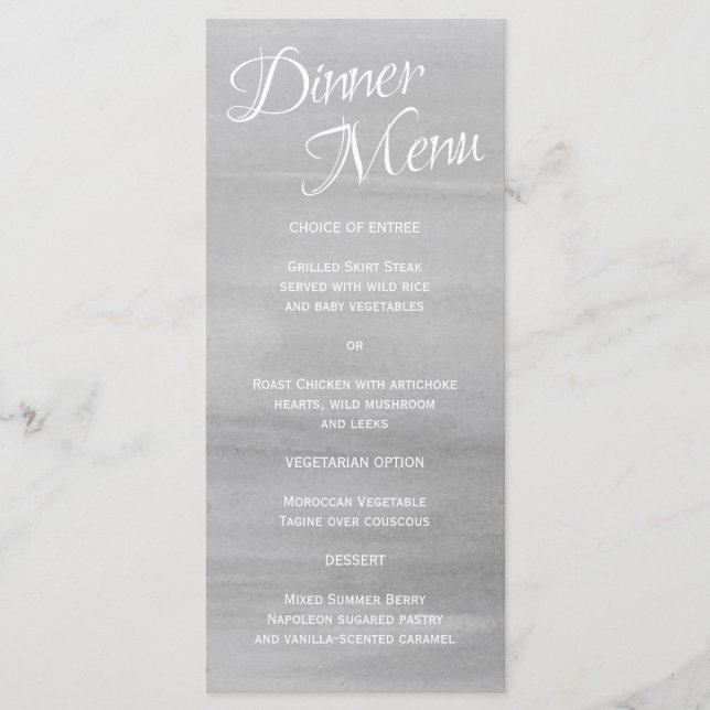 Gray Watercolor Wedding Reception Menu (Front)