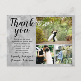 Gray Watercolor Wedding Thank You Custom 3 Photo Postcard