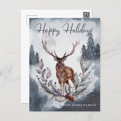 Gray Watercolor Winter Christmas Holiday Postcard