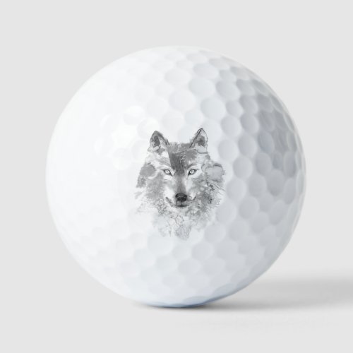 Gray Watercolor Wolf Golf Balls