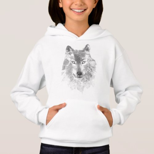 Gray Watercolor Wolf Hoodie