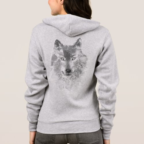 Gray Watercolor Wolf Zip Hoodie