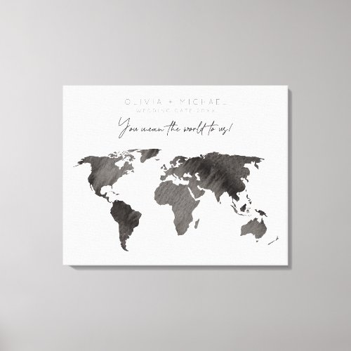 Gray Watercolor World Map Canvas Guest Book