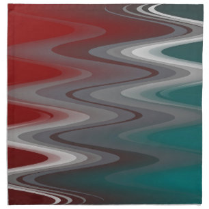 Gray waves on burgundy teal cloth napkin