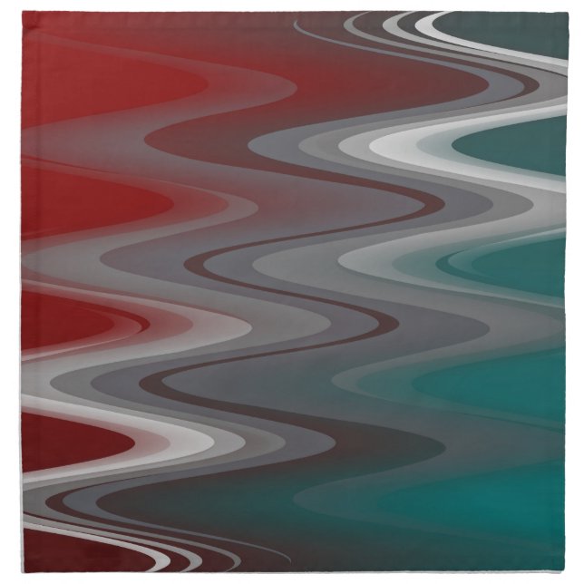 Gray waves on burgundy teal cloth napkin (Front)
