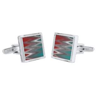 Gray waves on burgundy teal cufflinks