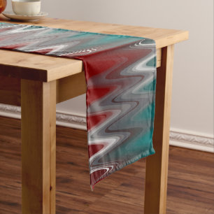 Gray waves on burgundy teal medium table runner