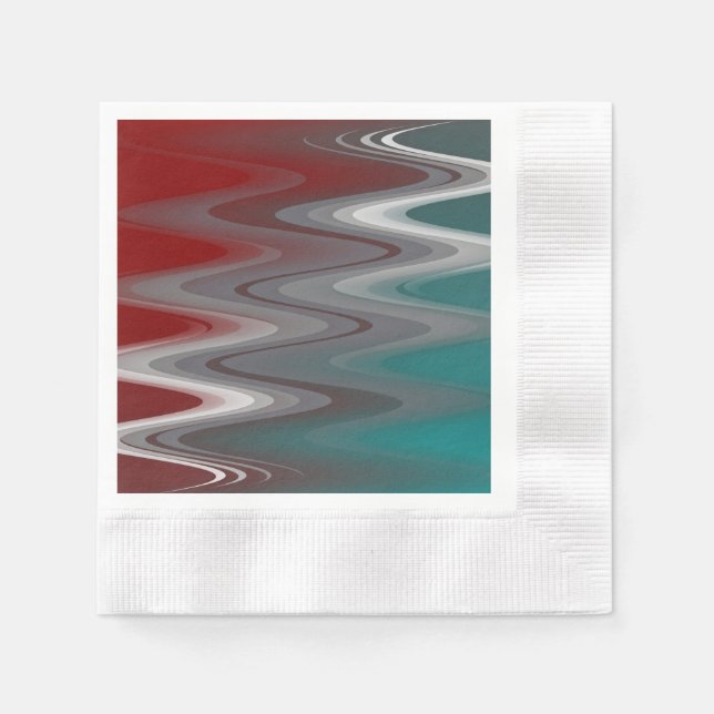 Gray waves on burgundy teal napkins (Front)