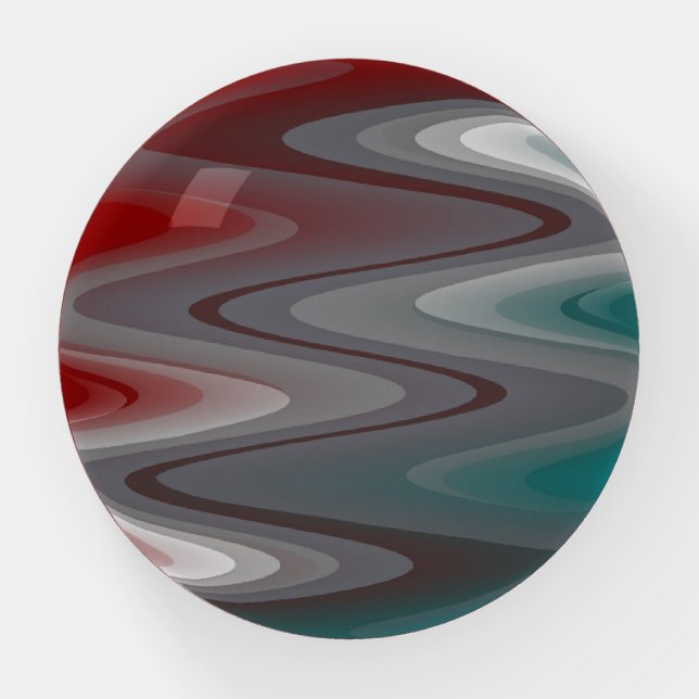 Gray waves on burgundy teal paperweight (Front)