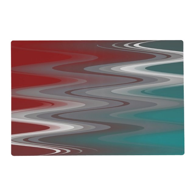 Gray waves on burgundy teal placemat (Front)