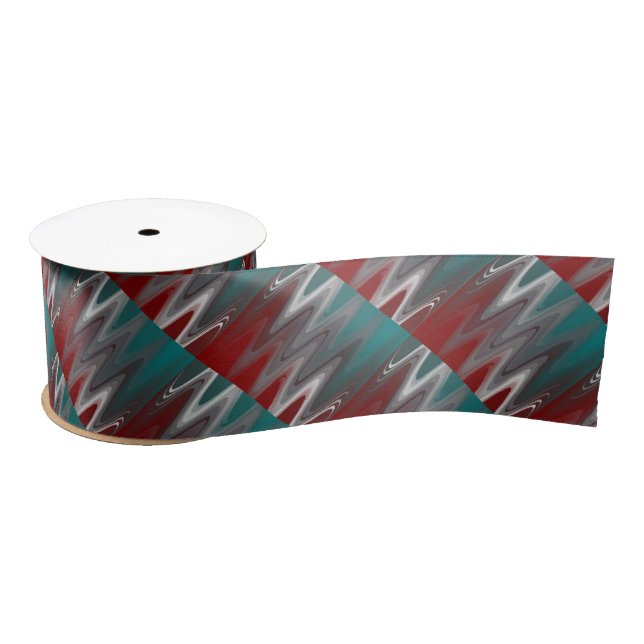Gray waves on burgundy teal satin ribbon (Spool)