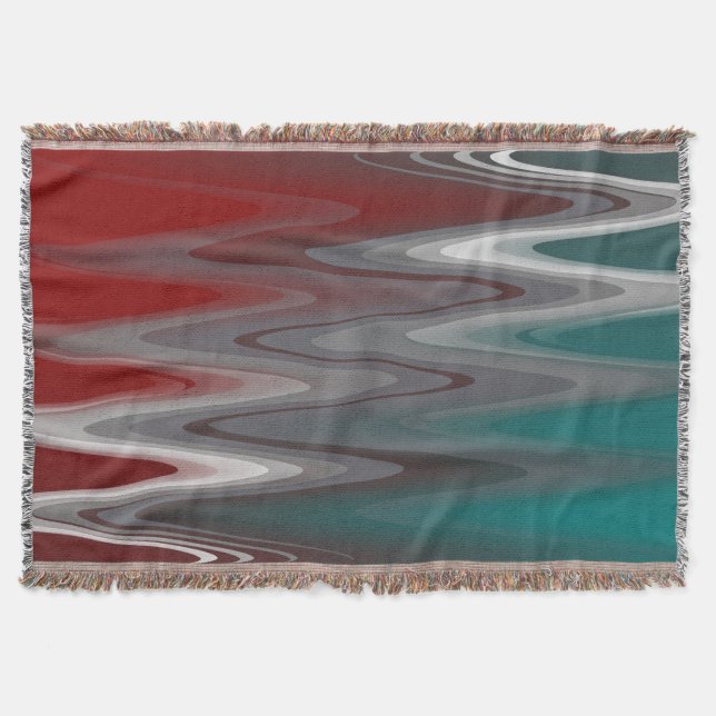 Gray waves on burgundy teal throw blanket (Front)