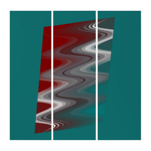 Gray waves on burgundy teal triptych