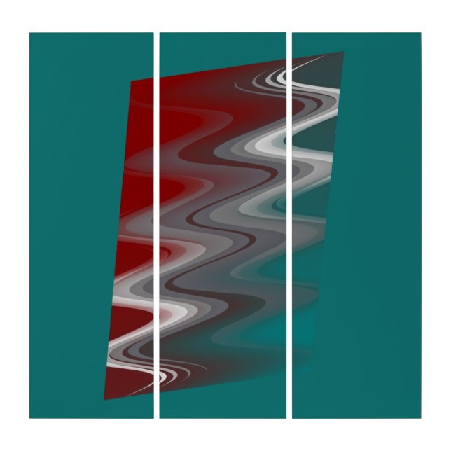 Gray waves on burgundy teal triptych (Front)