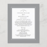 Gray Wedding Ceremony Elegant Budget Program<br><div class="desc">Classic gray budget wedding program design features a beautiful chic border in gray that includes an elegant petite white border. Personalize wedding ceremony details for your guests in chic charcoal gray calligraphy lettering and script set on a white background. The back of the card matches with gray on crisp white...</div>
