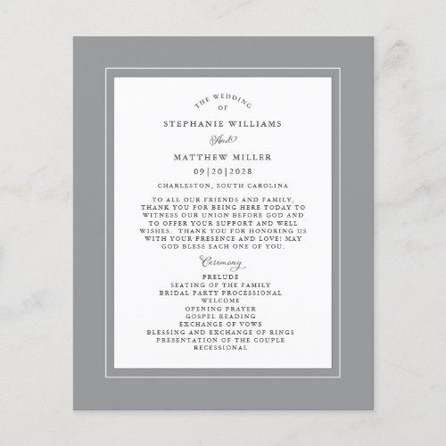 Gray Wedding Ceremony Elegant Budget Program