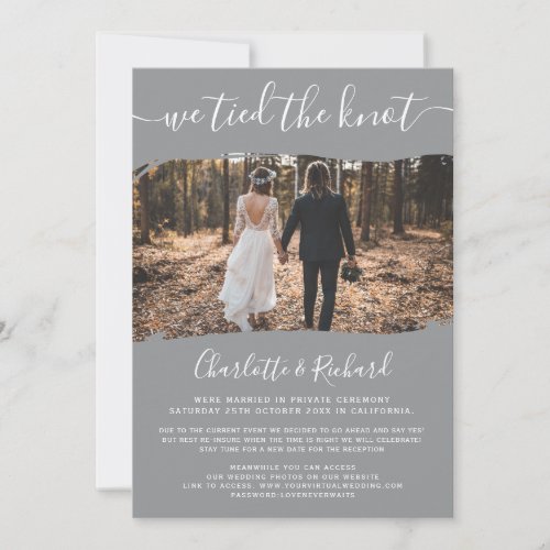 Gray wedding elopement tied the knot photo announcement