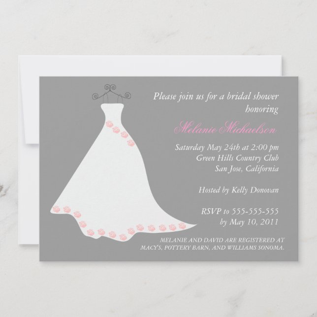 Gray Wedding Gown Bridal Shower Invitation (Front)