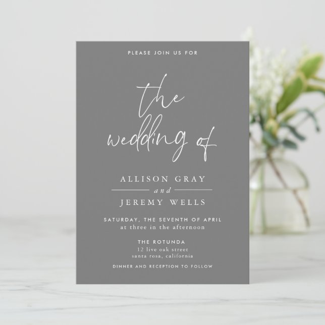 Gray Wedding Invitation (Standing Front)