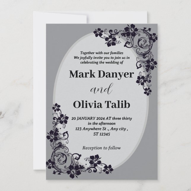 Gray wedding invitation / simple & romantic design (Front)