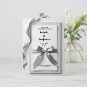 Gray wedding invitation with satin ribbon