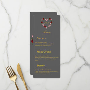 Gray Wedding Menu with Floral Heart Centerpiece